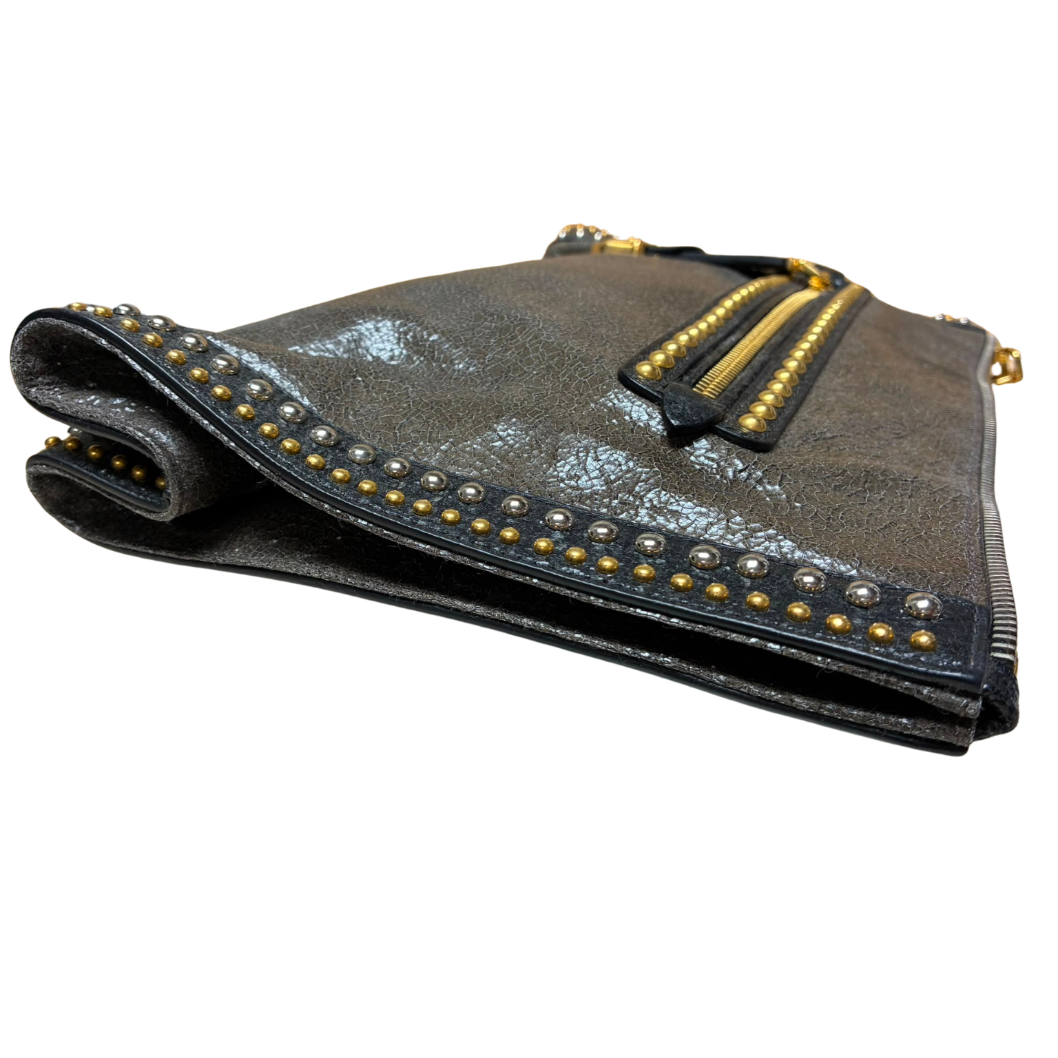 Prada Leather Craquele Studded Clutch