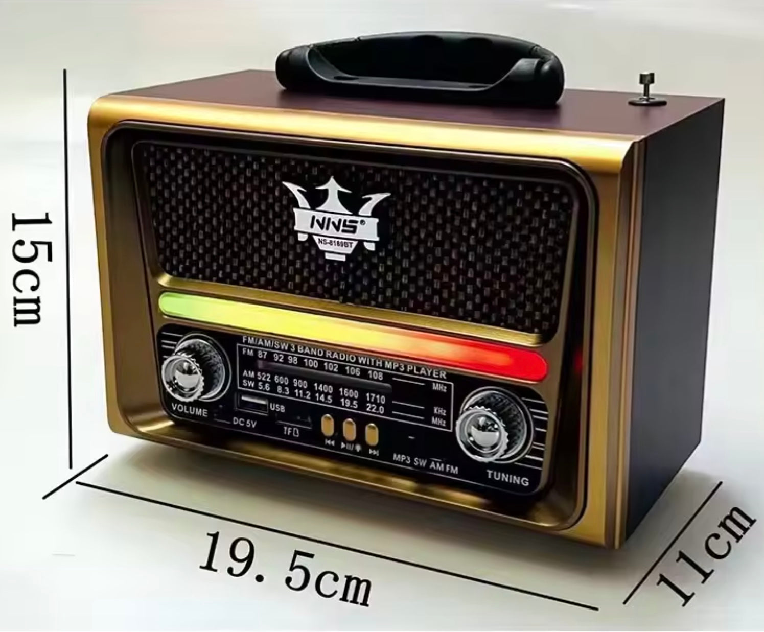 NS8189BT Portable Vintage Retro Wooden Extra Antenna Led Am Fm Radio With USB TF Music Player Secondary image