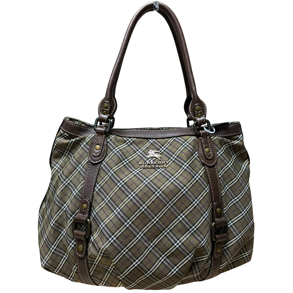 Burberry Blue Label Tote Bag  Khaki Plaid Canvas