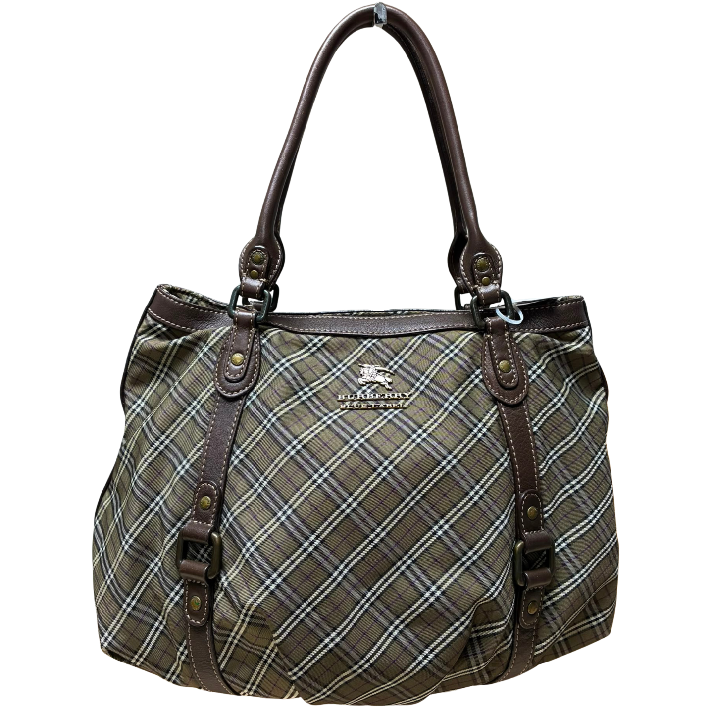 Burberry Blue Label Tote Bag  Khaki Plaid Canvas