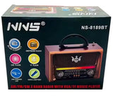 NS8189BT Portable Vintage Retro Wooden Extra Antenna Led Am Fm Radio With USB TF Music Player