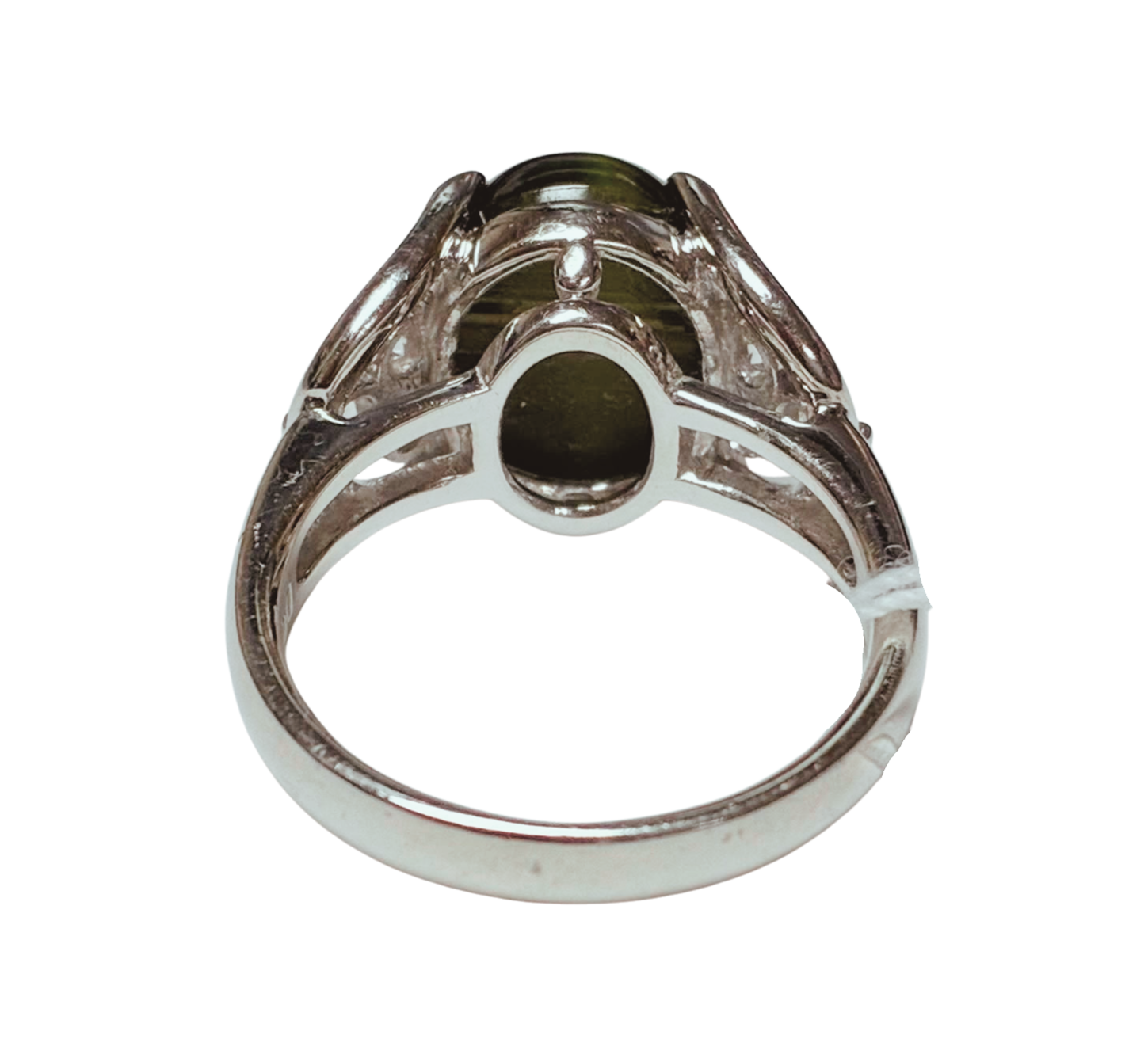 PT900 Cats Eye Green Tourmaline Cabochon And Diamond  Ring 8.7G