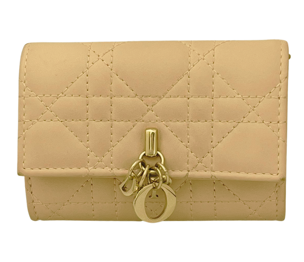 Dior My Dior Glycine Wallet Powder Pink Cannage Lambskin With D I O R Charms
