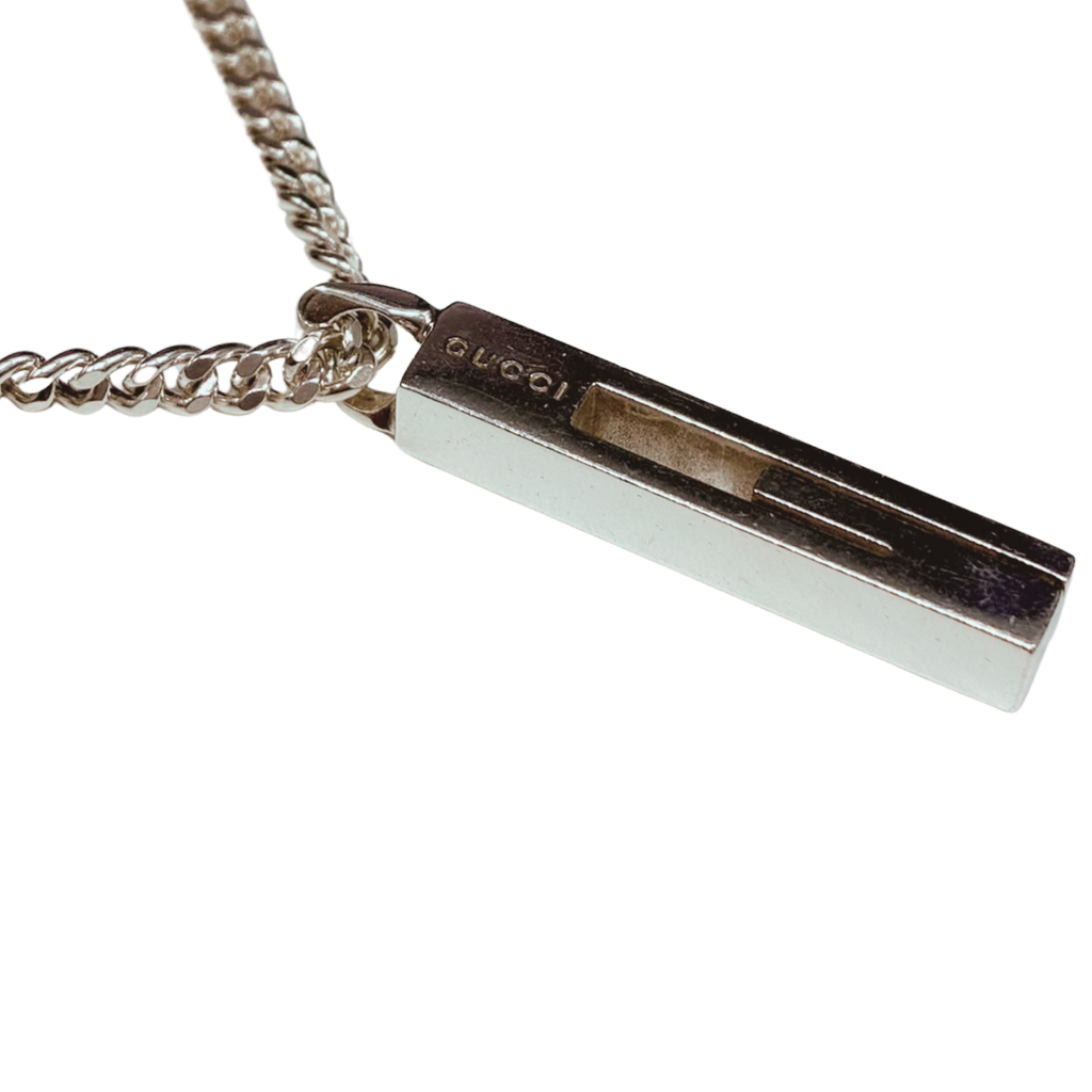 Gucci SV925 Cutout G Bar Necklace 15.6G