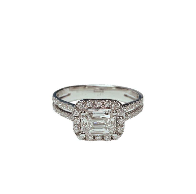 750WG Emerald Cut VVS2 1.08CTS GIA E Diamond Engagement Ring 4.6G Main image