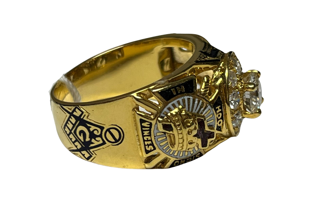 14KYG 32nd Degree Masonic Scottish Rite 0.72Ct Diamond Ring 10.6GM