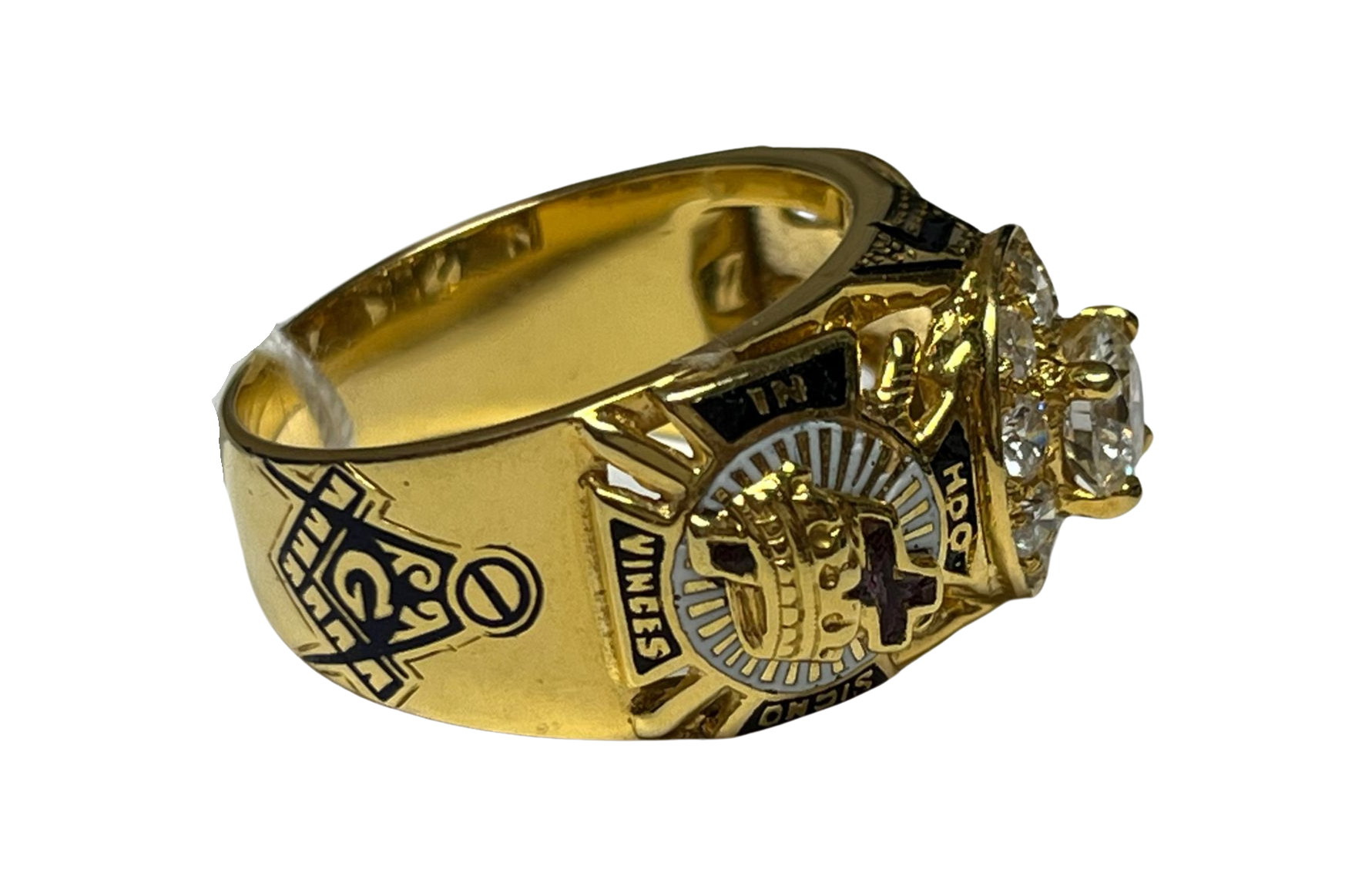 14KYG 32nd Degree Masonic Scottish Rite 0.72Ct Diamond Ring 10.6GM