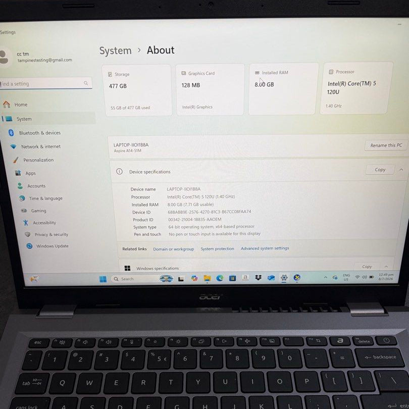 Acer A1451M 14in Intel Core 5 120U 8GB Ram 512GB SSD Win 11 Home Laptop