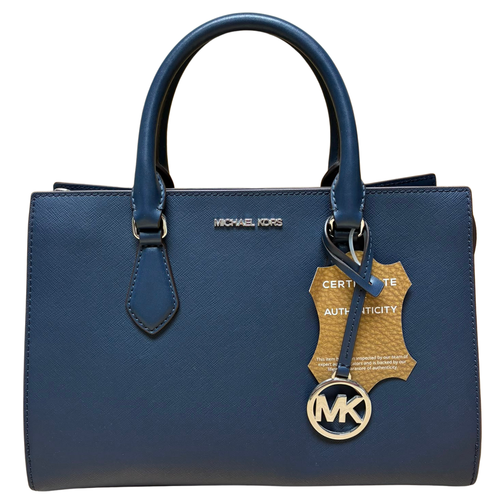 Michael Kors Sheila Medium Center Zip Satchel Crossbody Bag Navy