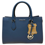 Michael Kors Sheila Medium Center Zip Satchel Crossbody Bag Navy