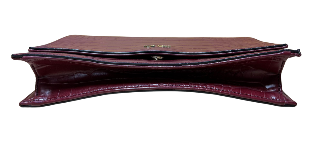 Nine West Croc Embossed PVC Flap Crossbody Bag Burgundy