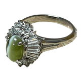 PT900 Cats Eye And Diamond Ring 7.7G Size 12.5