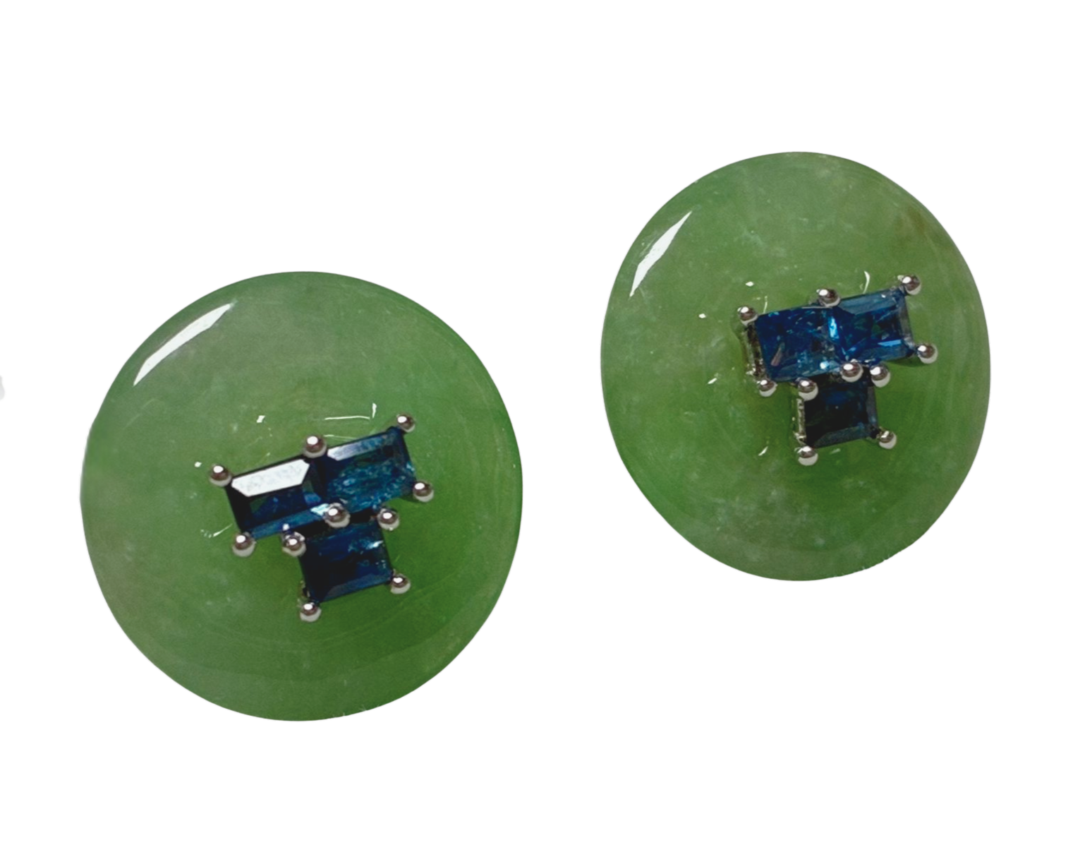 750WG Jade Earrings With Blue Stones 6.3GM