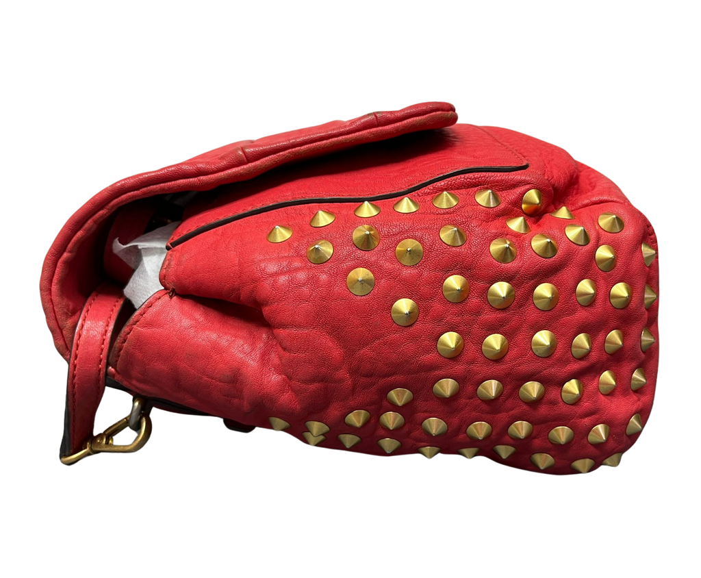 MCM 2way Leather Flapbag Red Studs