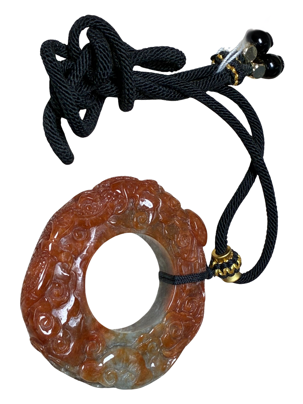Reddish Brown Jadeite Dragon Carved Pendant With Cord Necklace