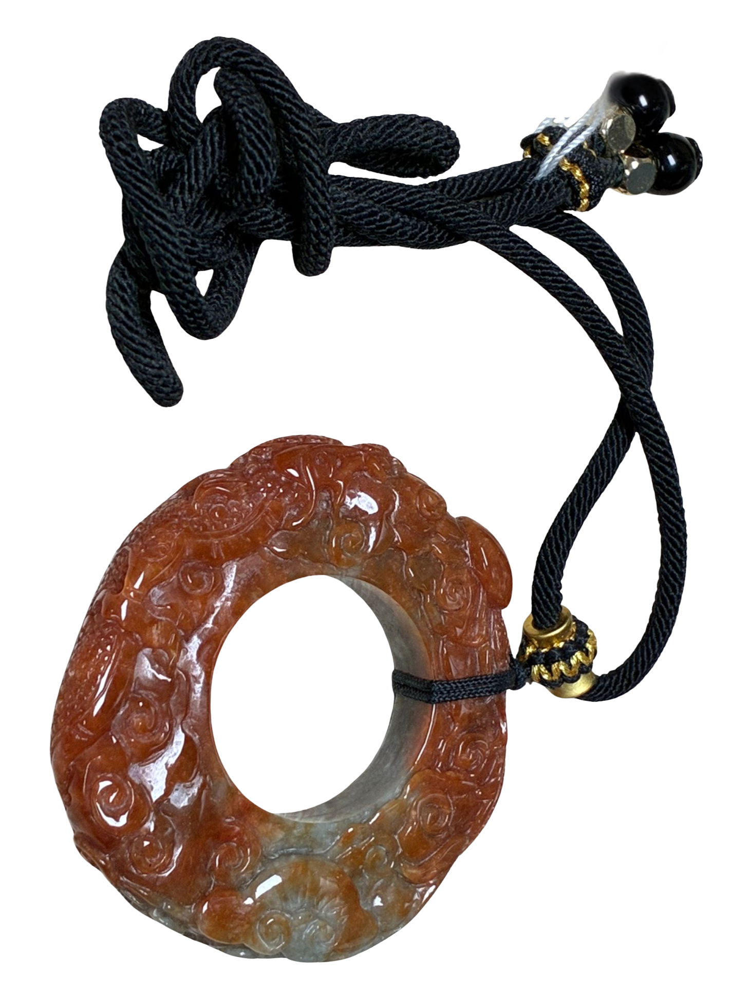 Reddish Brown Jadeite Dragon Carved Pendant With Cord Necklace