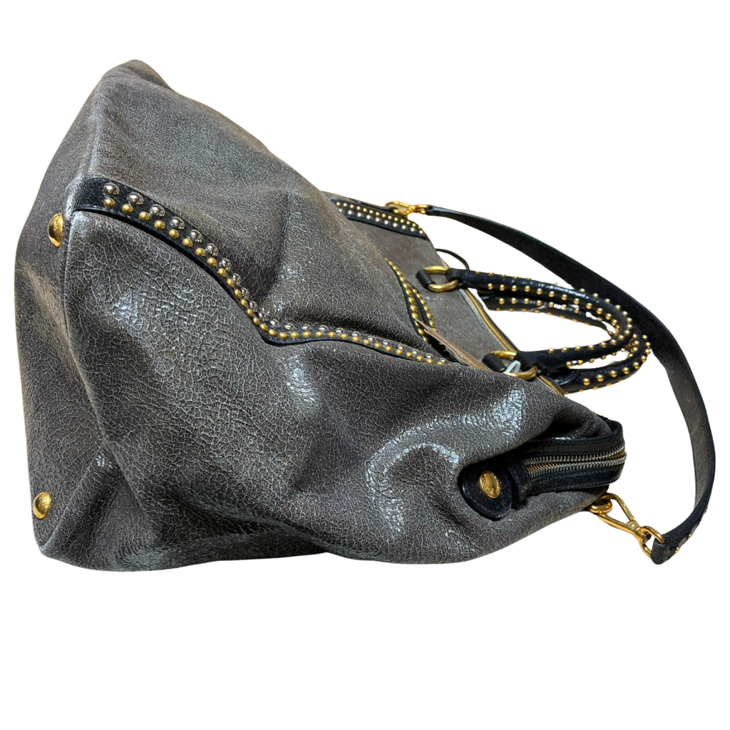 Prada Craquele Leather Studded Bauletto Large Tote