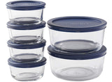 Anchor Hocking 12 Piece Glass Storage Containers with Lids (6 Glass Food Storage Containers & 6 Navy Blue SnugFit Lids)