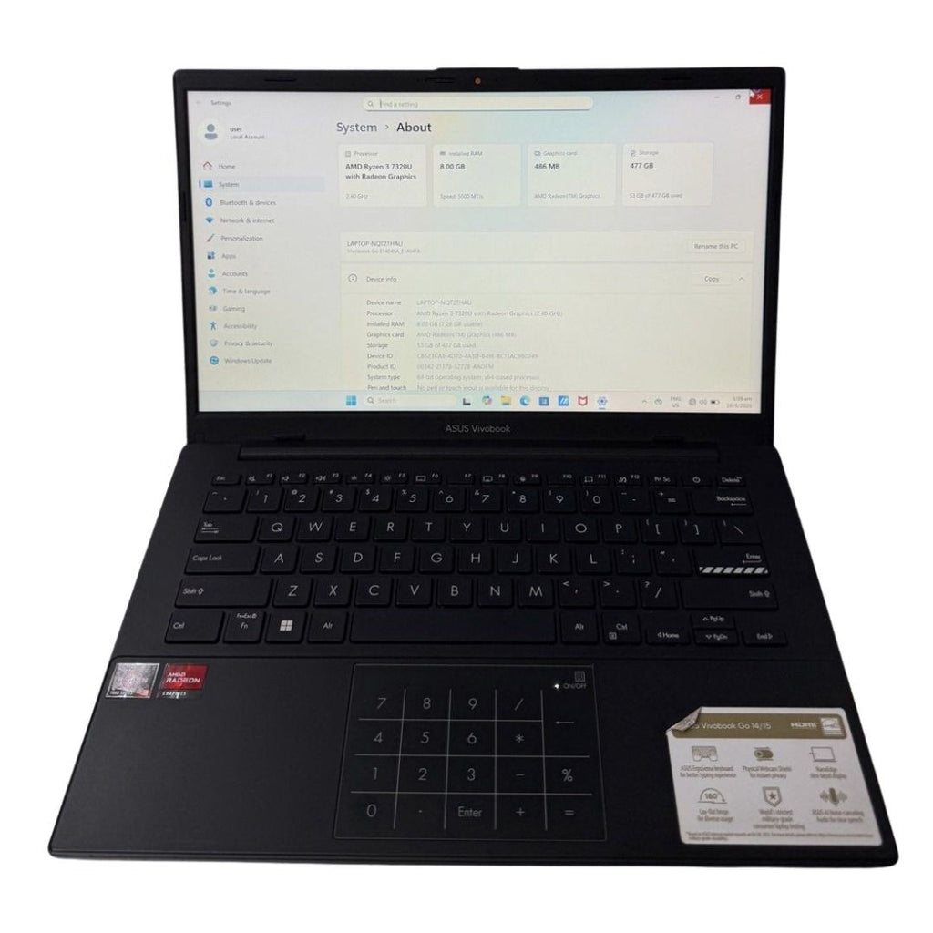 ASUS E1404FA Vivobook GO 14/15 RYZEN 3-7320U 8GB Ram 512GB SSD Win 11