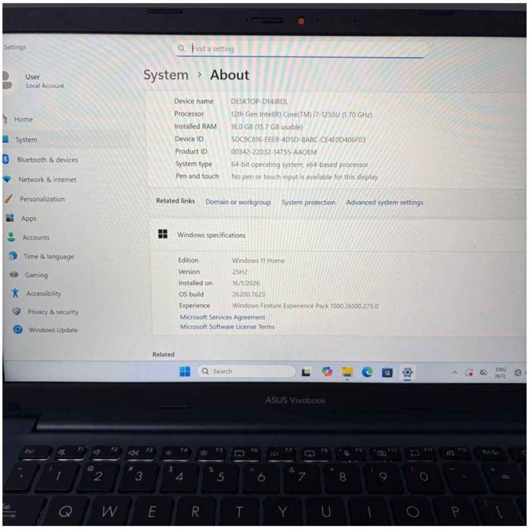 Asus Vivobook X1402ZA Intel Core i7-1255U, 16GB RAM, 512GB SSD, Windows 11 Home 14” Laptop Secondary image