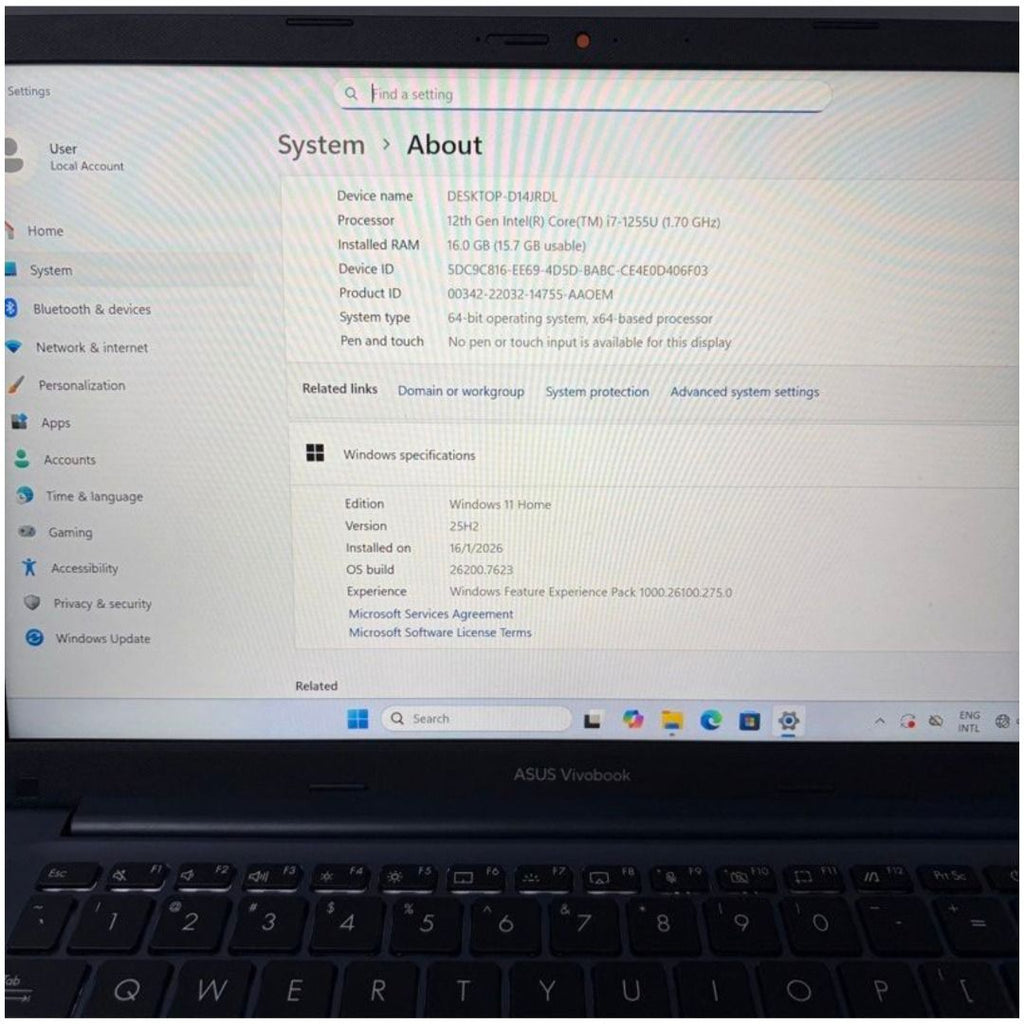 Asus Vivobook X1402ZA Intel Core i7-1255U, 16GB RAM, 512GB SSD, Windows 11 Home 14” Laptop