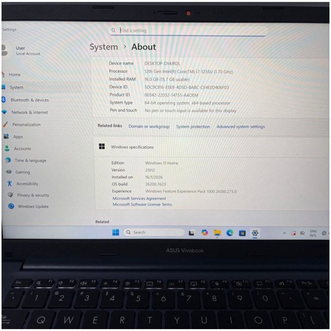 Asus Vivobook X1402ZA Intel Core i7-1255U, 16GB RAM, 512GB SSD, Windows 11 Home 14” Laptop
