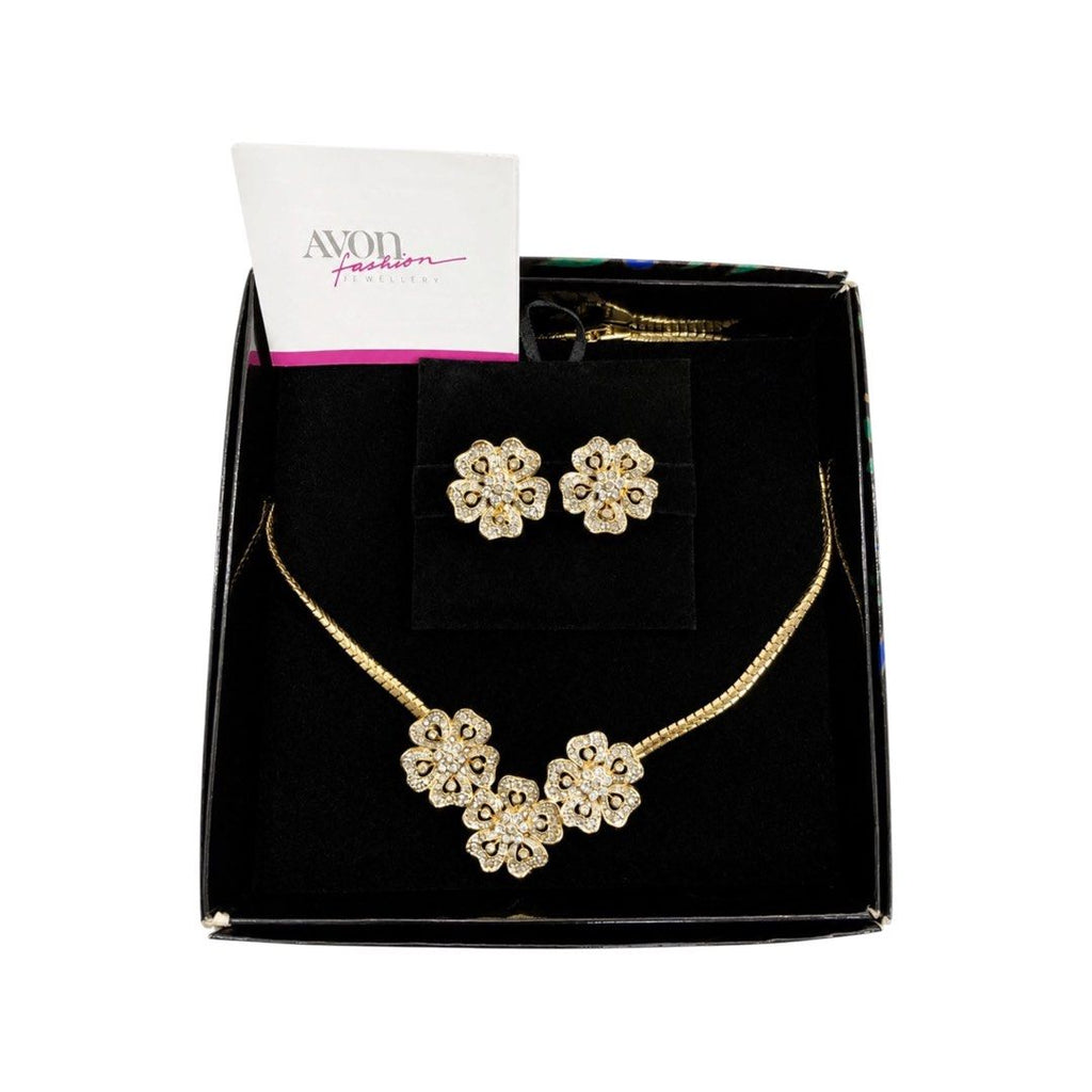 Avon Gold Tone  Floral Necklace & Earring