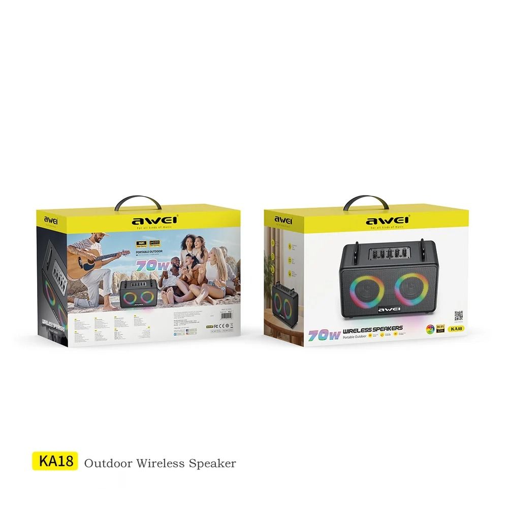 Awei KA18 Wireless Outdoor Speaker 70W, Bluetooth 5.3, RGB Light, Support TF Card AUX USB