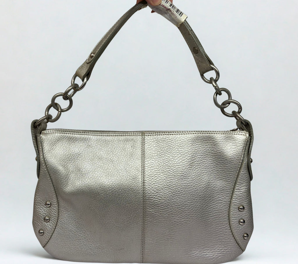 Vintage Furla Metallic Silver Pebbled Leather Shoulder Bag