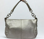 Vintage Furla Metallic Silver Pebbled Leather Shoulder Bag