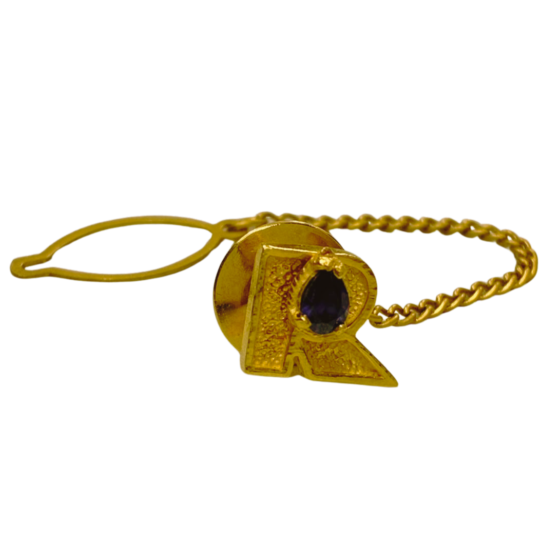 Gold Tone Metal Vintage Sapphire Initial R Tie Tack Main image