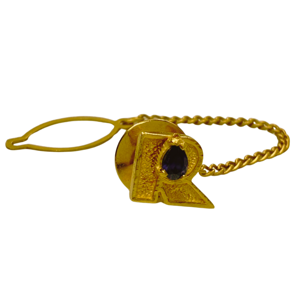 Gold Tone Metal Vintage Sapphire Initial R Tie Tack