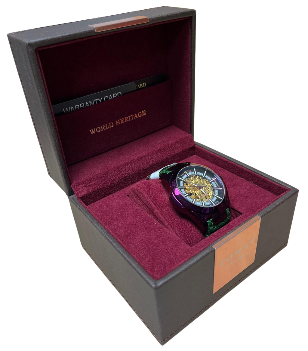 Tomaz TW003B Skeletor Automatic Watch Green Salmon Leather Strap