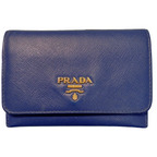 Prada Saffiano Metal Leather Compact Wallet Royal Blue