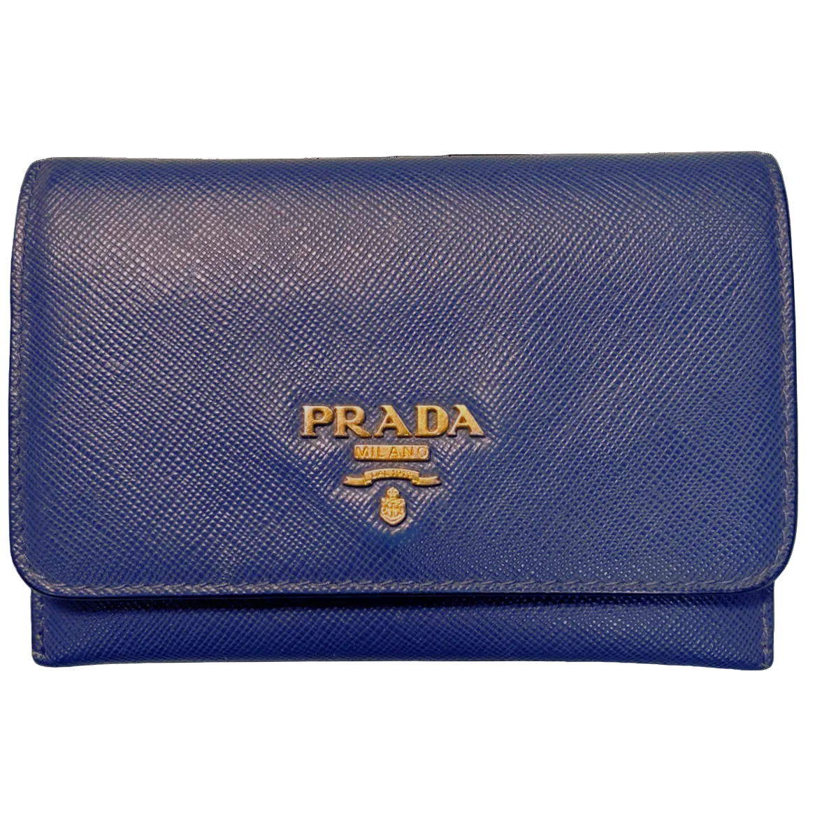 Prada Saffiano Metal Leather Compact Wallet Royal Blue