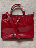 Longchamp Roseau Red Patent Leather Top Handle Shoulder Strap Tote