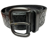 Bottega Veneta Belt Intrecciato Woven Leather Black Matte Gunmetal Hardware