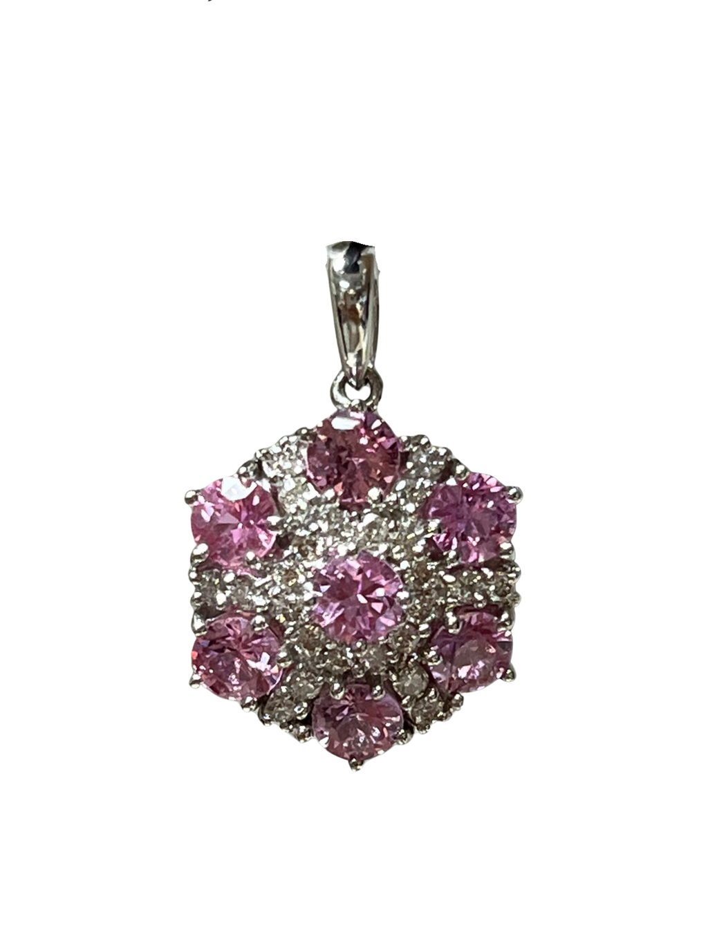 750WG Floral Inspired Pink Topaz And Diamond Pendant 3.2GM