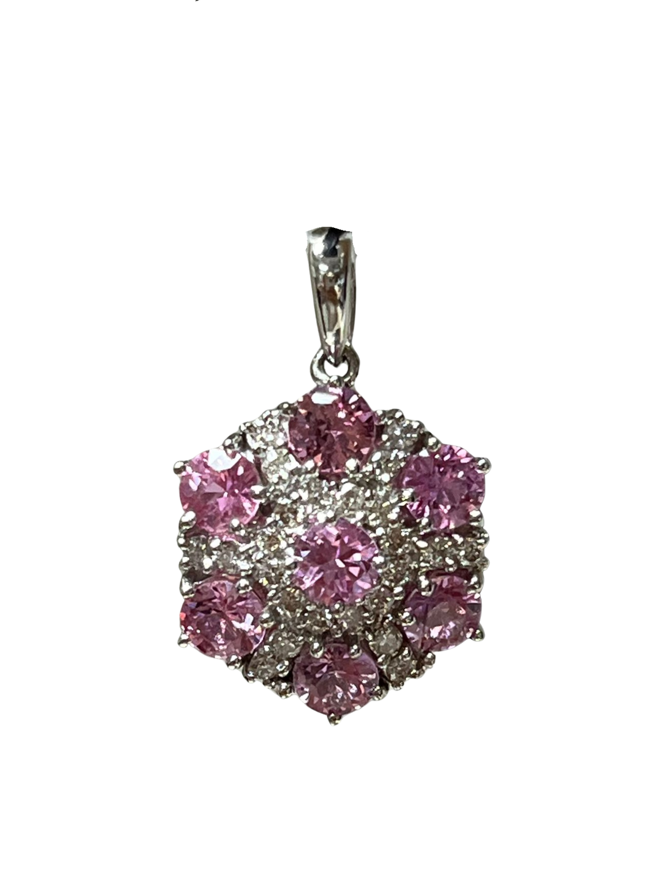 750WG Floral Inspired Pink Topaz And Diamond Pendant 3.2GM