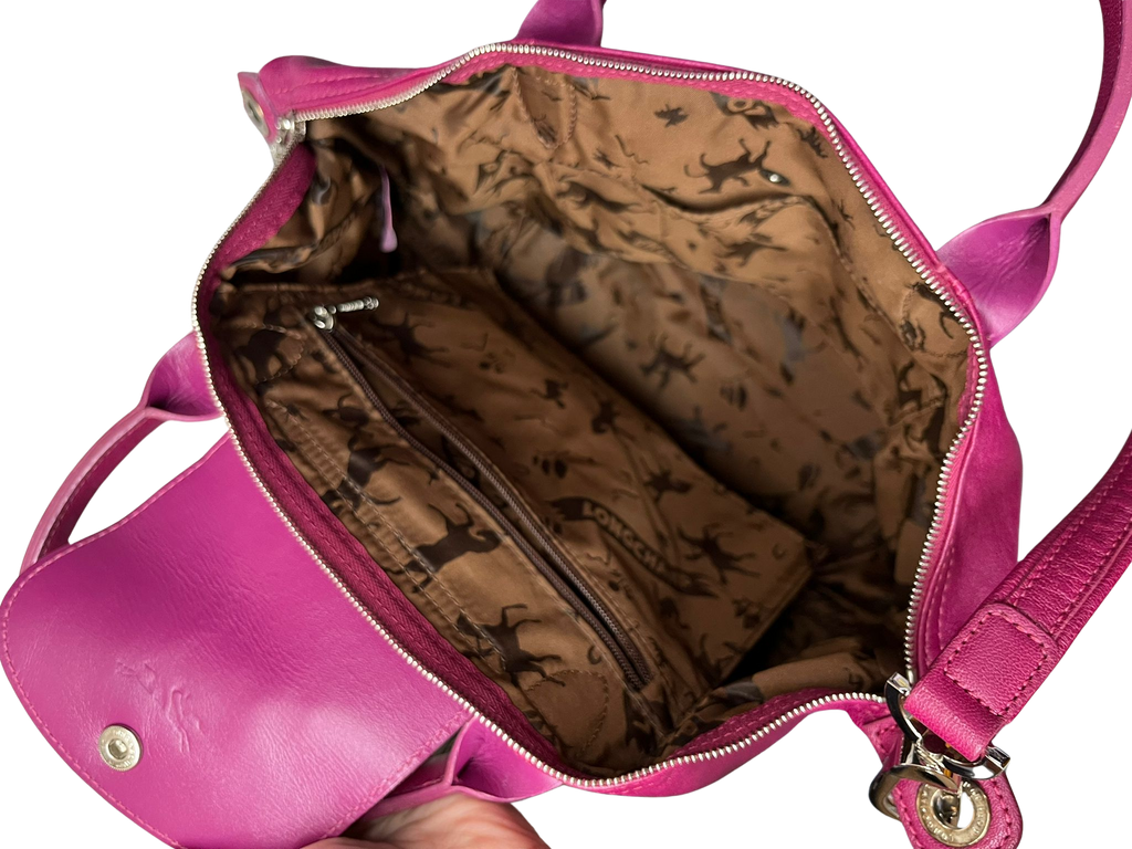 Longchamp Le Pliage Cuir Leather Top Handle Bag Pink