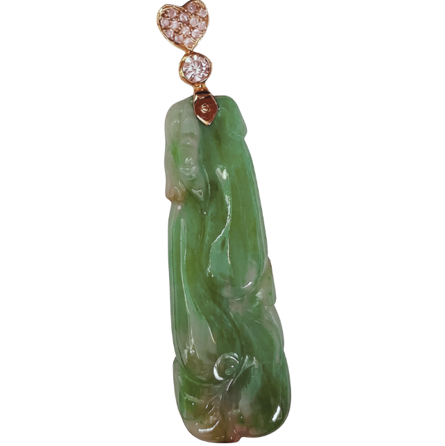 18KYG Diamond And Green Jade Pendant 7.6GM
