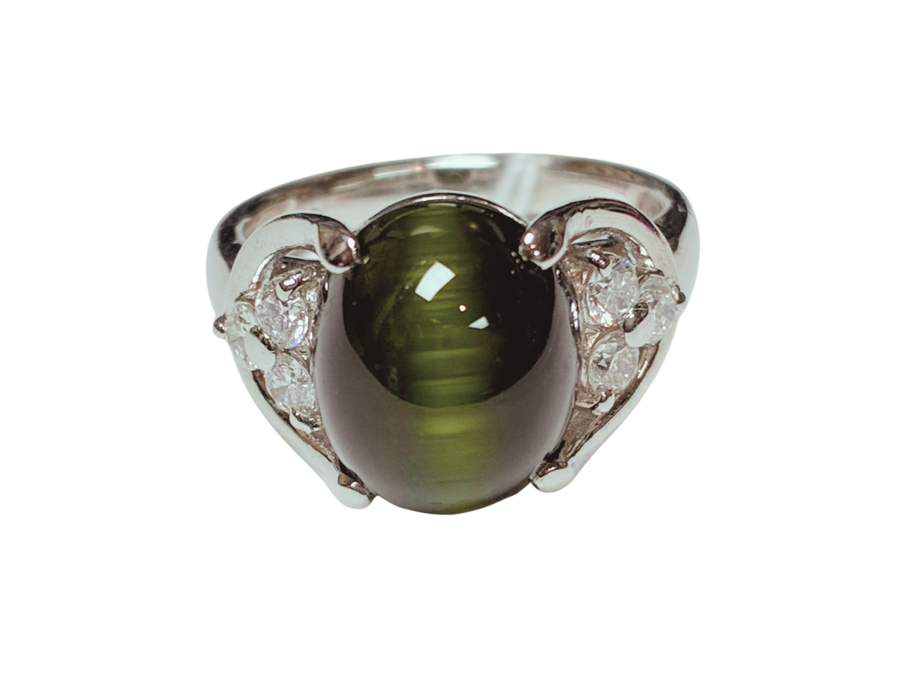 PT900 Cats Eye Green Tourmaline Cabochon And Diamond  Ring 8.7G Main image
