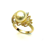 18KYG Golden South Sea Pearl & Diamond Ring