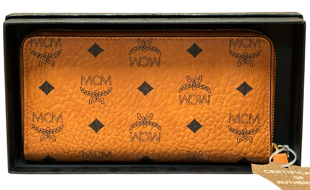 MCM Visetos Large Zip Around Wallet Cognac Colorway