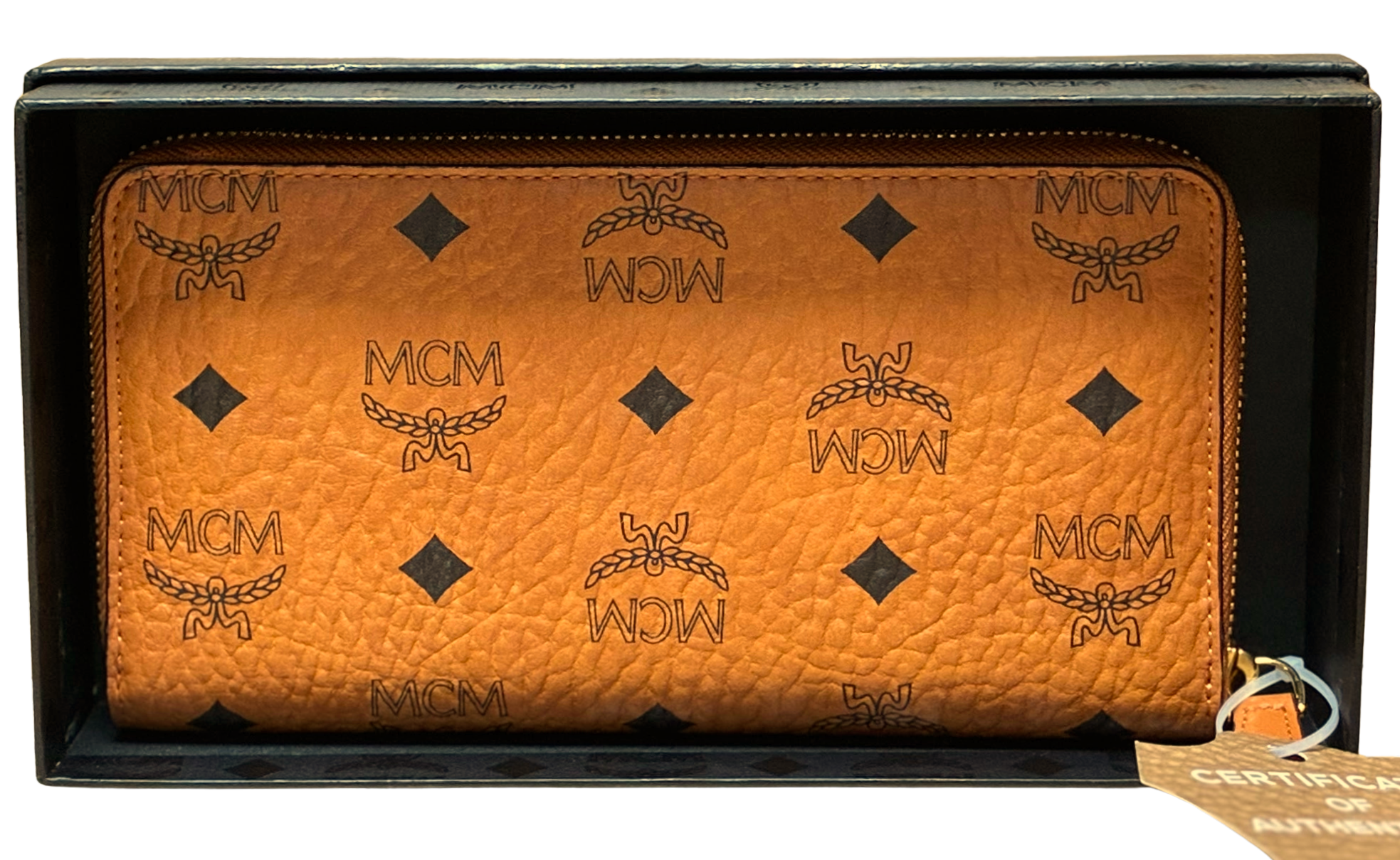 MCM Visetos Large Zip Around Wallet Cognac Colorway