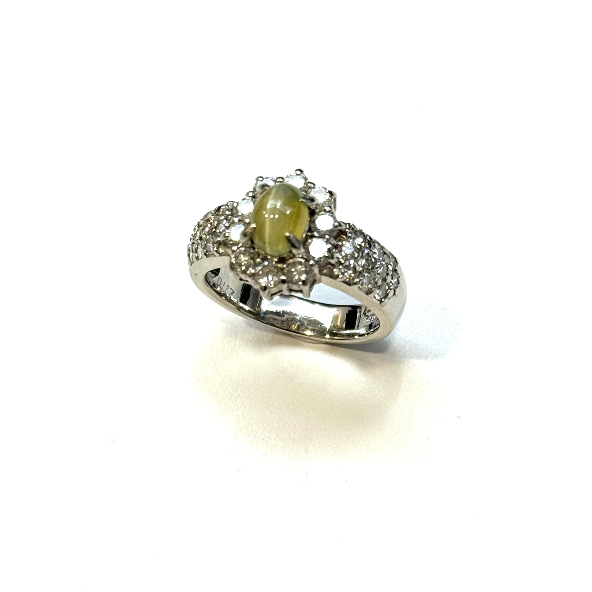 PT900 Chrysoberyl Cat's Eye & Diamond Ring
