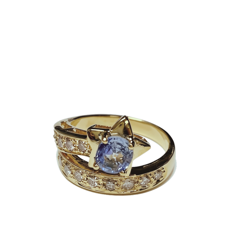 18KYG Celestial Themed Sapphire And Diamond Dress Ring 6.5GM