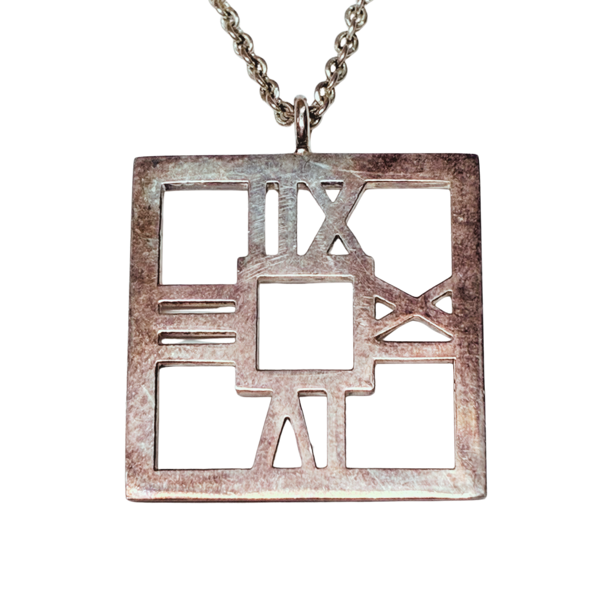 Tiffany And Co Atlas Open Square Pendant Necklace 6.8GM