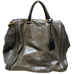 Prada Craquele Leather Studded Bauletto Large Tote