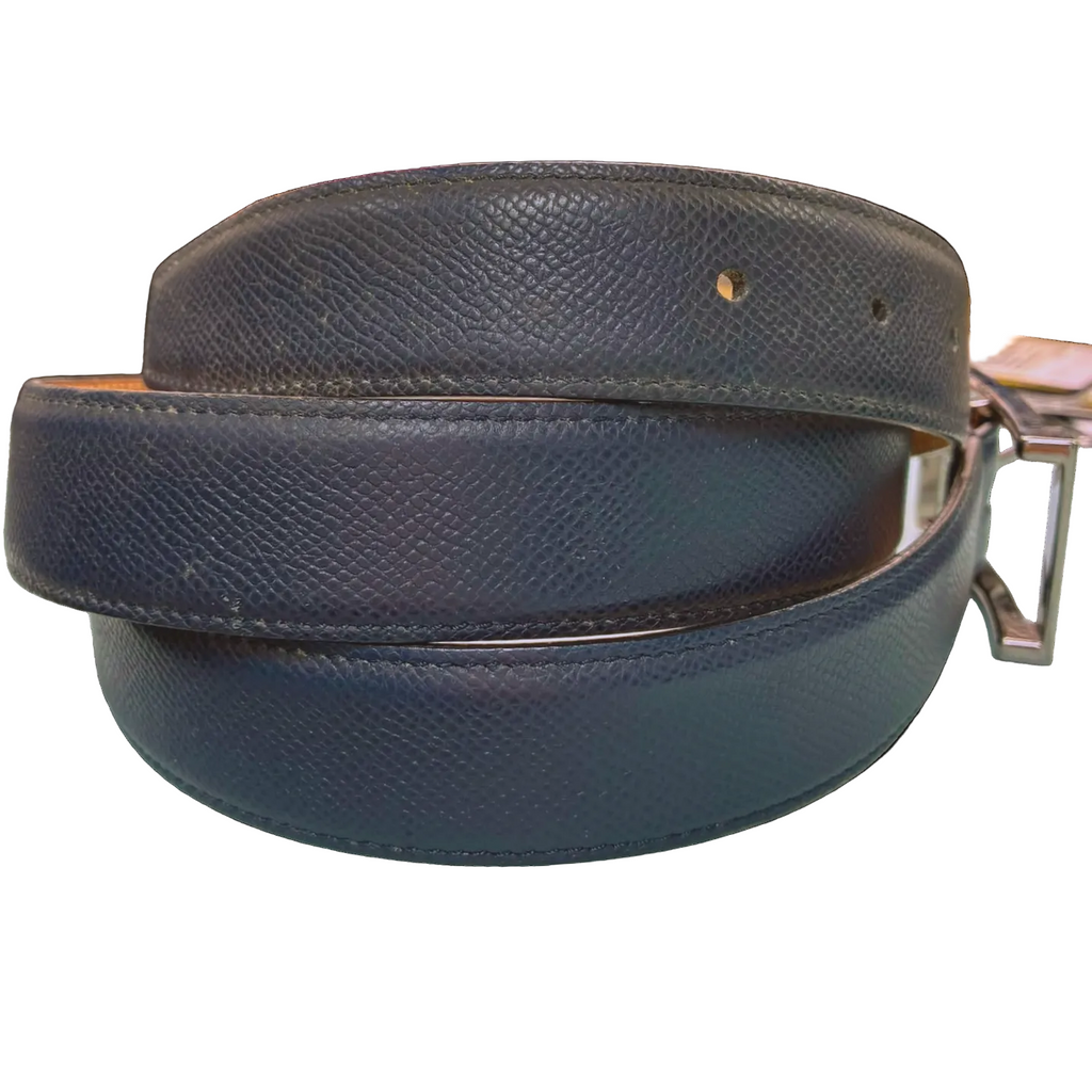 Tods Navy Blue Leather Belt SilverToned Metal Buckle 100cm